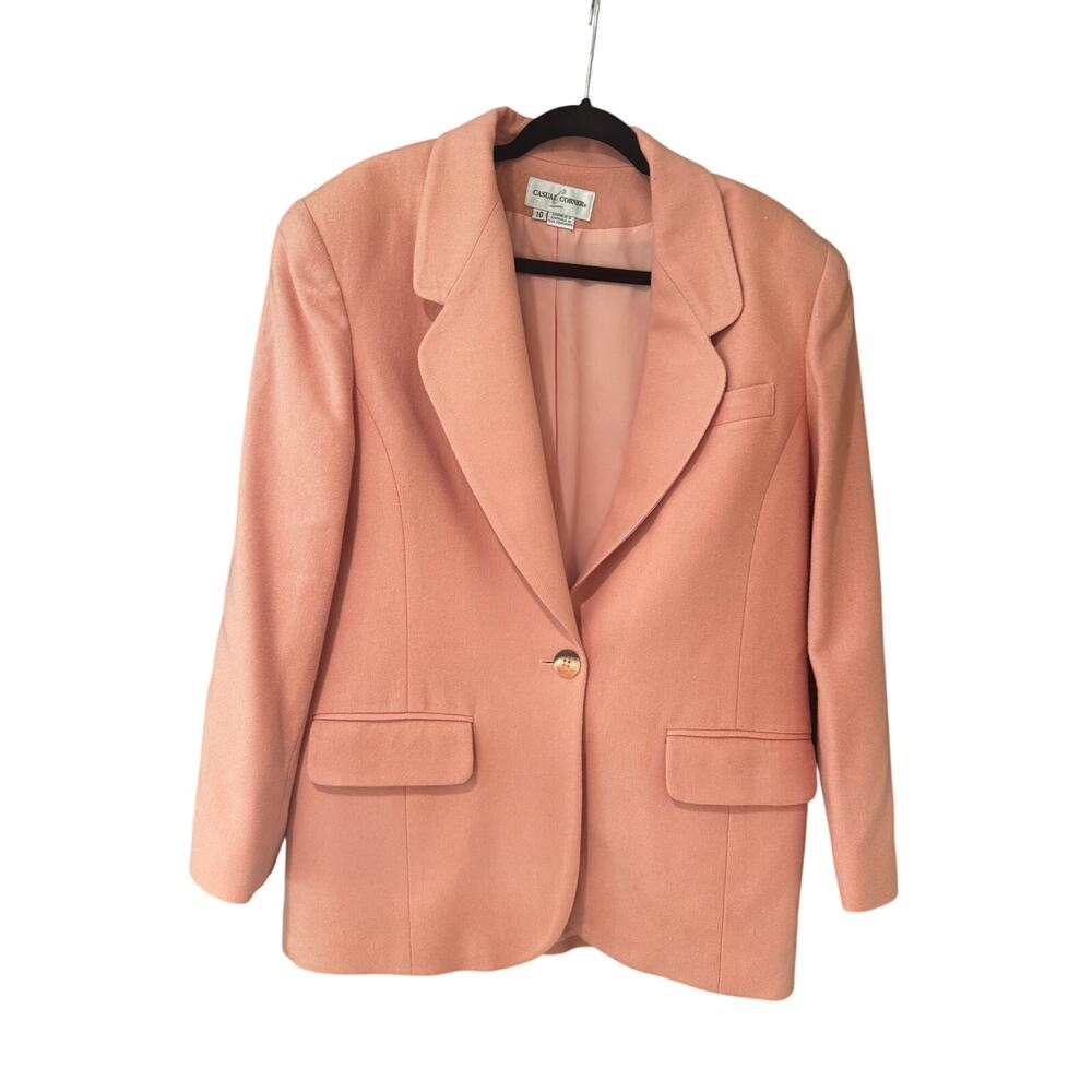Casual Corner Pink 100% Wool Blazer Womens Size 10 Classic Preppy Spring Jacket